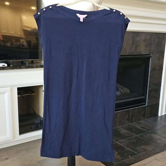 Nwot Lilly Pulitzer  Robyn Dress Size Small Navy Blue 100% Cotton Button DetailS - Picture 1 of 8
